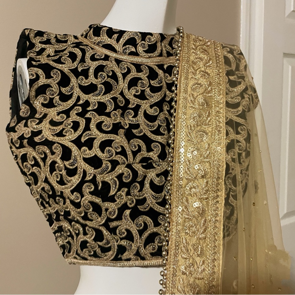 Black and Gold Embroidered Wedding Dress